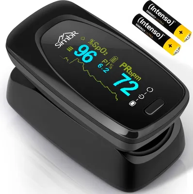 Produktbild von Pulsoxymeter Finger Puls Oximeter Messgerät Sauerstoff Blut Sauerstoffsättigung SpO2 Pulsoximeter Inklusive Trageschlaufe Aufbewahrungstasche und Batterien Fingerpulsoximeter