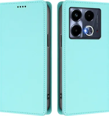 Image de Étui en cuir pour Infinix Note 40 4G, étui à rabat magnétique en cuirPolyuréthaneavec support, vert menthe