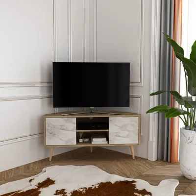 Image de Meuble TV Decorotika Lesson | Effet marbre oud et blanc