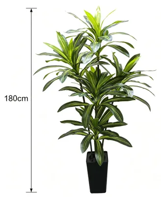 Obrázok produktu pre Umelo vyzerajúca dracénová palma – Veľká umelá rastlina v kvetináči – 180 cm – Izbová rastlina – Tropická yucca – S čiernym kvetináčom – Vhodná do obývačky a kancelárie – Zelená