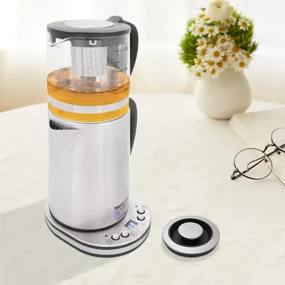 Obrázek produktu pro Skleněná varná konvice – Elektrická varná konvice – 220 V – 1500–1800 W – Rychlovarná – Přenosná – Pro domácnost a kancelář – Světle šedá