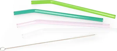 Produktbild von Trinkstrohhalm Glasstrohhalm Wiederverwendbare Strohhalme + Bürste - 5 Elemente 25 cm Länge Glas Mehrfarbig RIJO HOMLA