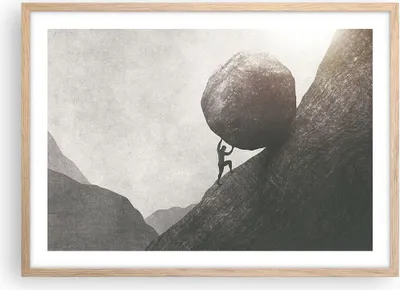 Produktbild von Gerahmtes Poster - Rahmen in heller Eiche - Sisyphus Arbeit Stein - 70x50 cm - Wand Bild - Wanddeko - Wandbilder - Kunstposter - Wandposter - Bilderrahmen - Bilder - Kunstdruck - P2NAA70x50-5105