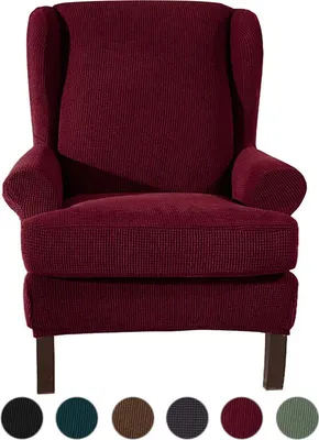 Obrázek produktu pro Stretch Wing Chair Cover, Jacquard Sofa Covers Wing Chair Stretch Couch Slipcover Polyester Elastan Nábytek Protector (Víno červená)