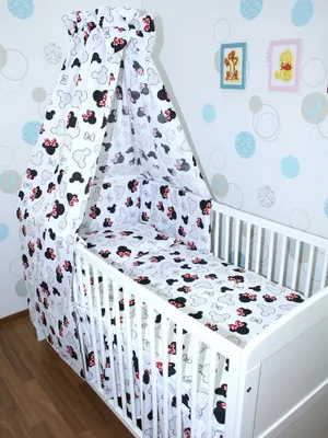 Produktbild von Primawela-Baby Bettwäsche Set- 5 teiliges Set mit Vollstoff Himmel Bettset Nestchen - 6. Minnie