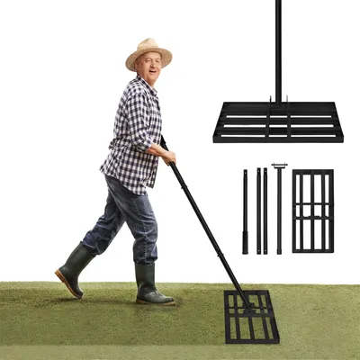Immagine prodotto di QEENTOE, raschietto per la manutenzione del prato da golf, con manico, dimensioni 25 x 50 cm, colore nero, utilizzabile su campi da golf, campi da calcio, nonché in giardini privati
