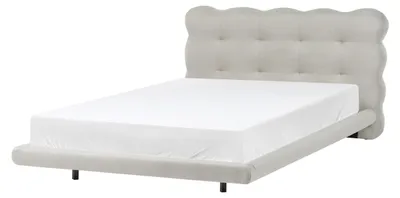 Zdjęcie produktu dla BELIANI Łóżko beżowe tapicerowane rama 120 x 200 cm minimalistyczny design metalowe nóżki pikowane wezgłowie