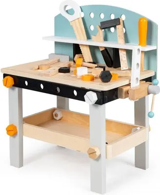 Produktbild von Kinder-Werkbank-Werkzeugtisch aus Holz mit 38 Teilen ECOTOYS