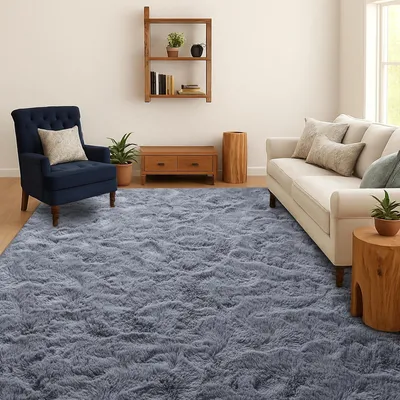 Produktbild von Hochflor Wohnzimmerteppich 120 x 180 cm - Waschbar und Rutschfest Grau