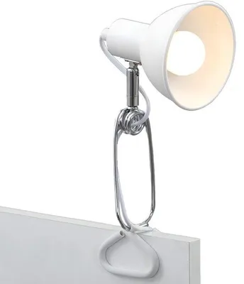 Image de Lampe de bureau blanche Unyqoos® en métal blanc et chromé – tête orientable, interrupteur sur le câble, culot E14 jusqu'à 8 W, longueur du câble d'environ 140 cm, dimensions : 30,5 x 11 x 13 cm
