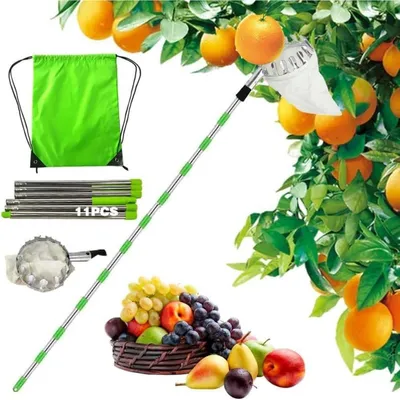 Produktbild von Obstpflücker mit Teleskopstiel 4.25m, Ø16cm Kopf, Baumwollbeutel, Edelstahl