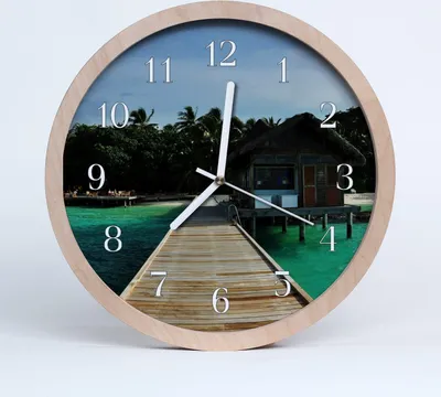 Produktbild von Holzuhr 30fi cm wanduhr - Palm Meer Landschaft