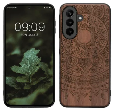 Immagine prodotto di Custodia per smartphone kwmobile, compatibile con Samsung Galaxy A27 5G, in legno, con bumper in TPU, custodia rigida antiurto, cover protettiva color marrone scuro