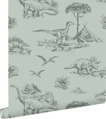 Zdjęcie produktu dla ESTAhome Tapeta dinozaury szarej morskiej zieleni 53 cm x 10.05 m