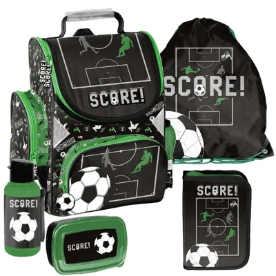 Produktbild von Schulranzen 5-tlg. Set für Mädchen & Jungen Fußball football – Paso Ranzen, Mäppchen, Tasche, Flasche, Frühstückstasche