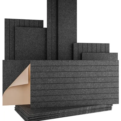 Produktbild von AKUSTIKO Felt Akustikpaneele selbstklebend Filz Wand- & Deckenplatten, schlichte Oberfläche & Lamellenstruktur Graphit