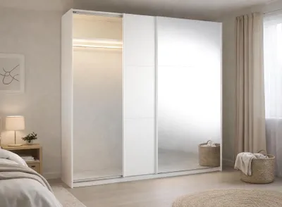 Image de AX LIVING Armoire à portes coulissantes Miroir Lunoria 221 cm Blanc avec LED