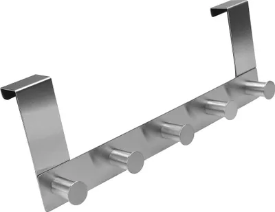 Produktbild von VonBueren Türgarderobe zum Einhängen | Edelstahl | 30 cm | 5 Türhaken als Türhakenleiste | als Kleiderhaken für die Tür geeignet | Türgarderobe
