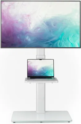 Image de Support TV sur pied - Meuble TV - Meuble multimédia - Pivotant et réglable - Pour téléviseurs de 27 à 65 pouces - Blanc