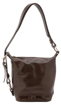 Produktbild von Echte Ledertasche mit Tragegriffen, rundes Design, verstellbarer Schultergurt, hergestellt in Italien