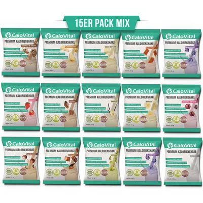 Produktbild von CaloVital Trinkmahlzeit als Aufbaunahrung bei Untergewicht / Kalorien Shake zum Zunehmen | Zunehmen Shake 50g Pulver (15er Pack Mix)