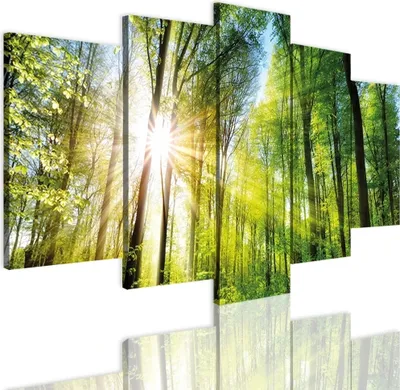 Obrázek produktu pro Fototapeta les na plátně - ekologický inkoust, voděodolný - 5 kusů 50x100 cm plátno pro obývací pokoj, ložnici