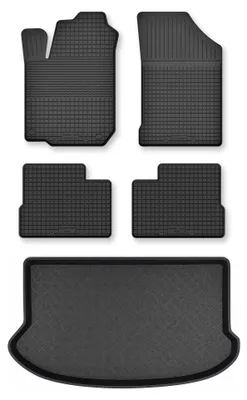 Image de Tapis en caoutchouc + bac de coffre pour Hyundai ix20 2010-2019 (plancher haut) – 5 pièces, noirs, semi-universel, adapté