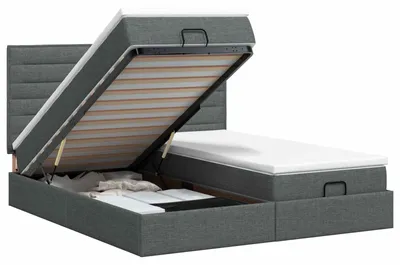 Image de Deux lits ottoman avec matelas, tissu gris foncé