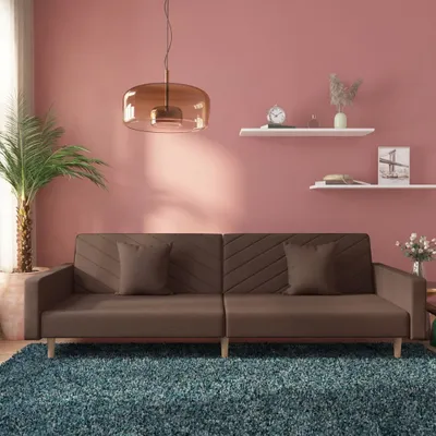 Immagine prodotto di Divano letto 2 posti con 2 cuscini, rivestito in tessuto color taupe