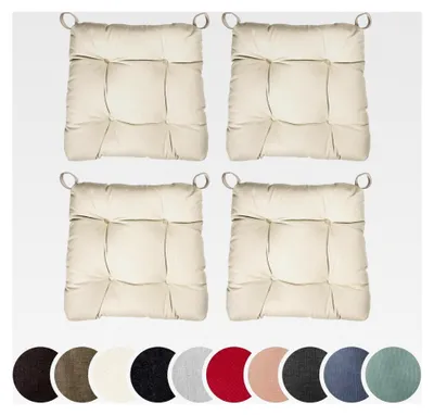 Produktbild von 4er Set Stuhlkissen, Sitzkissen Eva für Innen- und Außenbereich, mit Klettverschluss, 100% Baumwolle, Maße: 40 (vorne), 35 (hinten) x 38 x 7 cm, beige