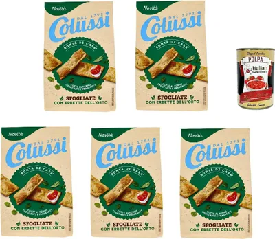 Produktbild von Colussi Sfogliate con Erbette dell'Orto 170gr, Blätterteigcracker mit aromatischen Kräutern 5x 170gr + Italian Gourmet polpa 400gr