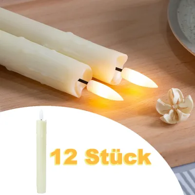 Produktbild von 12 Stück LED Stabkerzen Batteriebetrieben,19cm Tafelkerzen LED Kerzen Flammenlos Weihnachtsdeko Party Bankett Geburtstag Feiertag Halloween,Beige