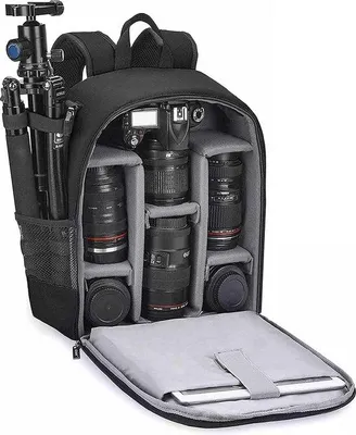 Produktbild von Professionelle Kamerarucksack, klein, schwarz, wasserdicht, DSLR/SLR-Kameratas, kompatibel mit Sony Canon Nikon, Kamerastativzubehör