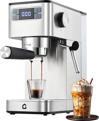 Obrázok produktu pre Espresso stroj – plne automatický – 20 bar – napenovač nápoja – odnímateľná nádržka na vodu s objemom 1,25 l – LED displej – nerezová oceľ – zástrčka pre EÚ – strieborná farba