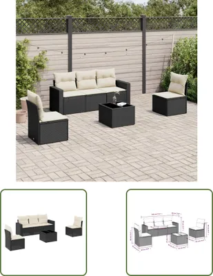 Produktbild von The Living Store 6-tlg. Garten-Sofagarnitur mit Kissen Schwarz Poly Rattan