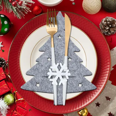 12er Set Besteckhalter aus Filz, Weihnachten, Grau