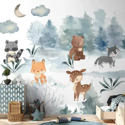 Zdjęcie produktu dla Vlies Fototapete - Forest Games - Zwierzęta w lesie malowane akwarelami 200x140 cm Für Kinder e-C-10084-a-a