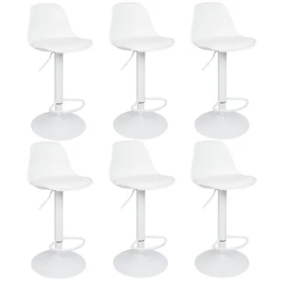 Produktbild von 6er-Set Barhocker Barstuhl höhenverstellbar Bistrohocker drehbar mit Rückenlehne und Fußstütze weiß