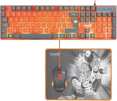 Produktbild von Blade Gaming PC Dragon Ball Super PACK Keyboard + Mouse + Mousepad, Kabelgebunden, USB, Membran Key Switch, LED, Grau, Orange, Maus enthalten
