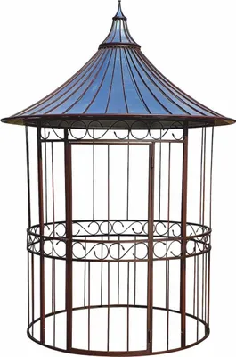 Image de Casa Padrino Art Nouveau Fer forgé Maison d'oiseaux de jardin Rouille / Argent Ø 200 x H. 300 cm
