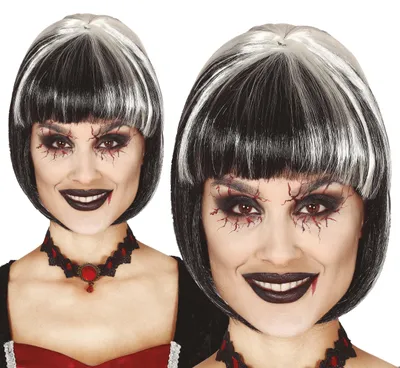 Produktbild von Vampir Bob Perücke Halloween Lila Schwarz Festival Karneval Gothic, Farbe: Grau/schwarz