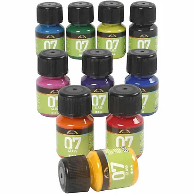 Produktbild von Permanente Glasfarbe – Set mit 10 Farben, 30 ml