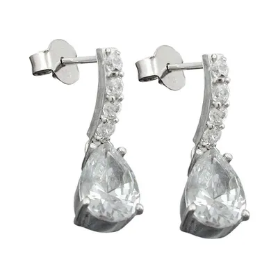 Produktbild von Ohrstecker Ohrring Ohrhänger 21x6mm Zirkonias weiß rhodiniert Silber 925 silber 21x6mm