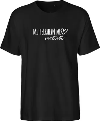 Produktbild von Huuraa Männer T-Shirt Mittelrheintal verliebt Geschenk Männershirt Black Größe M Bio Baumwolle Fairtrade Mittelrheintal Präsent