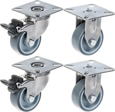 Produktbild von 50 mm (2") Edelstahlrolle mit grauer Gummilauffläche, mit Feststeller und Bremse, 160 kg, 4er-Set