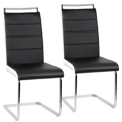 Produktbild von Esszimmerstühle 2er Set - Freischwinger Stuhl - Modernes Design - Gepolstert - Kunstleder - Metallgestell - Schwarz