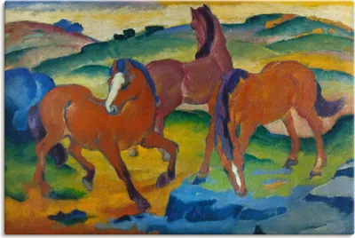 Produktbild von Franz Marc: Die roten Pferde (Weidende Pferde IV.). 1911, Produkt:Leinwand, Größe (HxB):80x120 cm / Leinwand