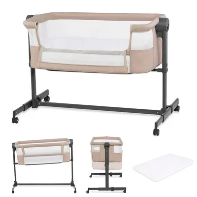 Productafbeelding van Kinderkraft Bijzetbed 2-in-1 NESTEE UP 2 - Kinderbed, inclusief matras, met 2 standen voor hellingshoek, beige