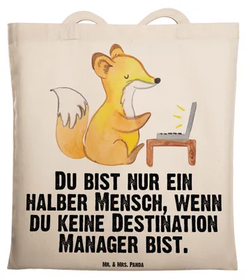 Produktbild von Mr. & Mrs. Panda Tote Bag Destination Manager Herz - Transparent - Geschenk, Tasche, Schultasche, Jutebeutel, Shopping, Einkaufstüte