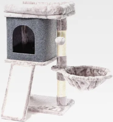 Produktbild von Kratzbaum in Grau 71,5 cm hoch, Katzenkratzbaum mit Aussichtsplattform, Katzenbaum mit Liegemulde, Kratzbrett und Haus, Kletterbaum für Katzen